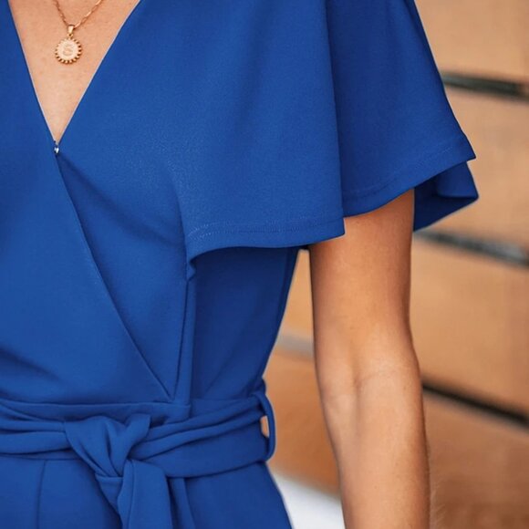 Cupshe Flutter Sleeve V-Neck Tie-Waist Jumpsuit | Size M | NWT | Royal Blue - Picture 3 of 4